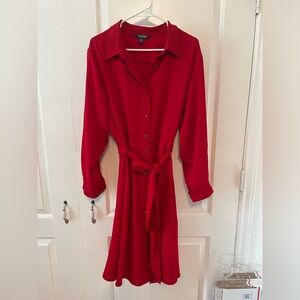 Ralph Lauren Red Midi Dress Wrap Tie Front